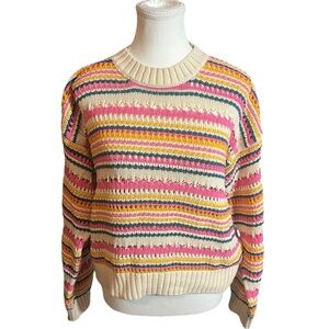 Womens ZARA Sweater Rainbow Crochet Knit Multi-Color Crop Size M EUC